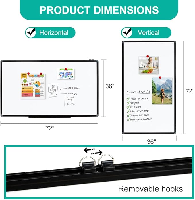 XIWODE Large Magnetic Dry Erase Board,Whiteboard for Wall, 36 x 72 inches, Whiteboard Marker Board Writing Board,Black Aluminum Frame, Durable,Whiteboard for Home School & Office