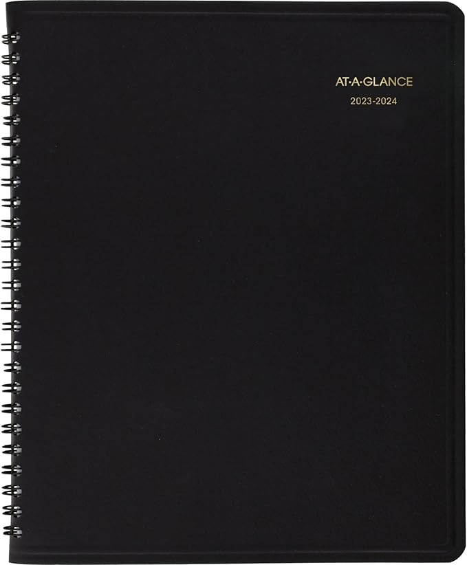 AT-A-GLANCE 2023-2024 Academic Planner, Monthly Appointment Book, 7" x 8-3/4", Medium, Pocket, Flexible Cover, Black (7012705)