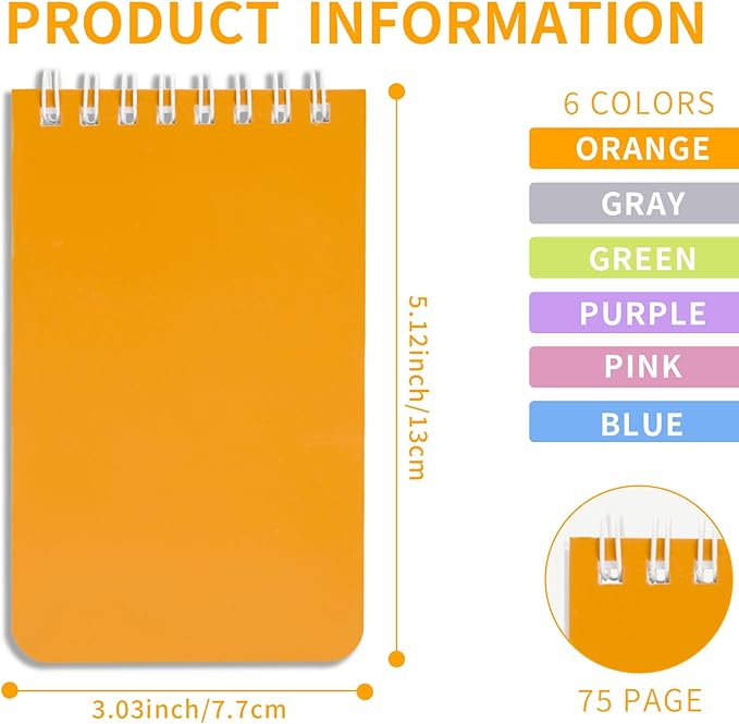 6pack Pocket Notebook Small Notepad Pocket Notepad Small Spiral Notebooks 3X5Inches (6-2)