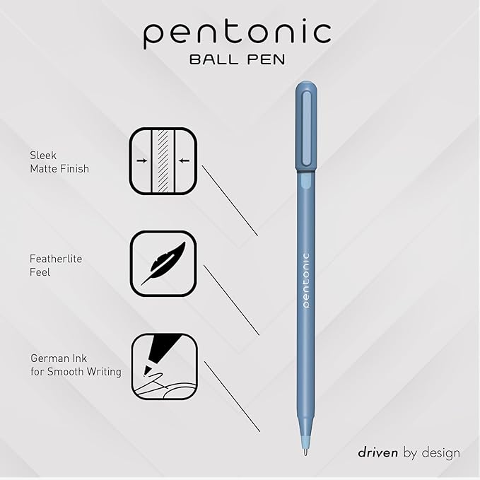 Pentonic Ballpoint Pens, 15 Count, Gray, Blue & Pink Barrels, Black, Blue & Red Ink, 0.7 mm Fine Point, Smooth Writing For Note Taking (PEN13088)
