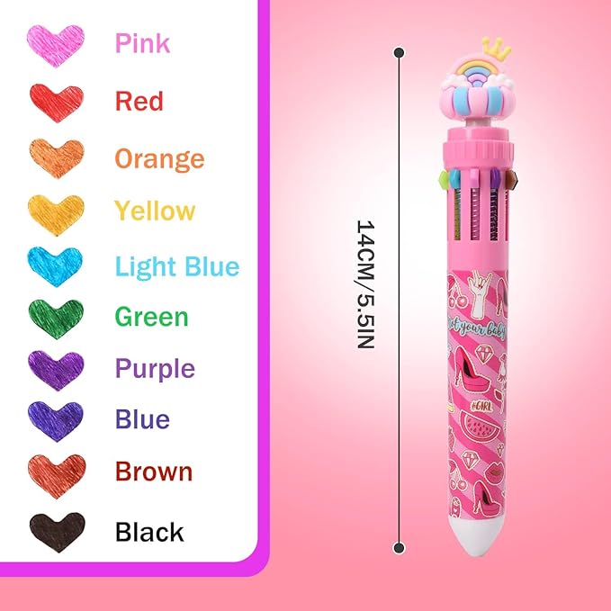 Multicolor Ballpoint Pen 0.7 mm, 10-in-1 Colored Pens Fine Point Retractable Cute Cartoon Cat Ballpoint Pens for Office School Supplies Students Kids Gifts, 6 Pack