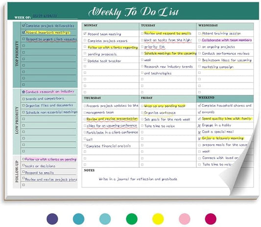 Weekly To Do List Notepad with 52 Tear Off Sheets(8.5"×11")- Undated Weekly Desk Planner for Women & Man,Work and Home-Greenery Sway