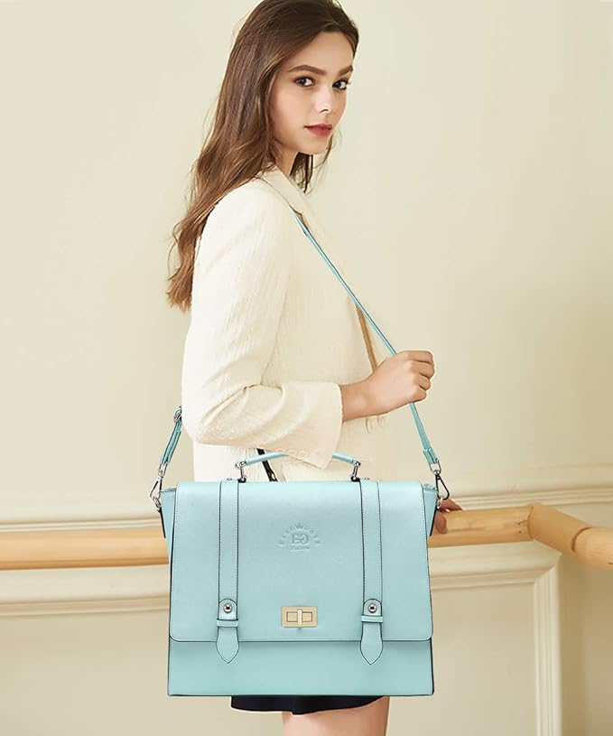Laptop Briefcase for Women,15.6 Inch Work Tote Bag Trendy Computer Bag Business Satchel Purse with Professional Protection Padded Compartment for Work Travel,Mint