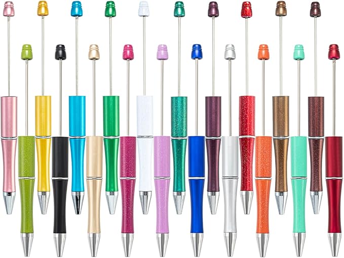 PASISIBICK 20 Colors Plastic Beadable Pens, Assorted Bead Pens for DIY PPL Gift with Shaft Black Ink, 20 Pieces