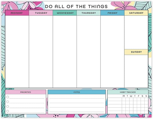 Global Printed Products 8.5" x 11" Horizontal to-Do List and Weekly Planning Pad, 60-Sheets, Sketched Floral