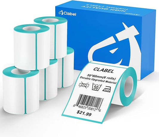 CLABEL Upgrade Thermal Label 6 Roll 1.96" x 3.14" for 221B/220B/230B Label Maker, 50x80 Sticker Labels,Waterproof, Oil-Proof, Anti-frictional