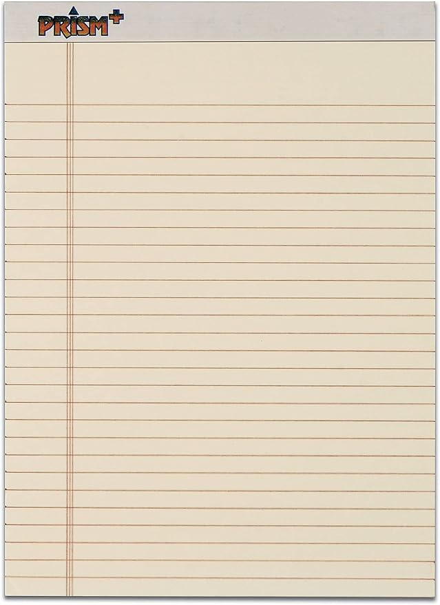 TOPS Prism Writing Pads, 8-1/2" x 11-3/4", Legal Rule, Ivory, Perforated, 50 Sheets, 12 Pack (63130)