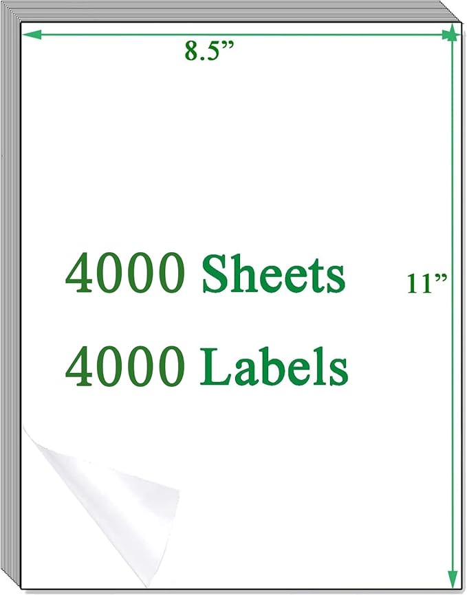 Shipping Address Label Stickers Paper for Laser and Inkjet Printer (4000 Sheets, 8.5" x 11" (Full Sheet))