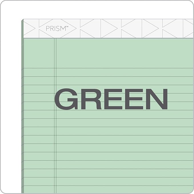 TOPS Prism Writing Pads, 8-1/2" x 11-3/4", Legal Rule, Green, Perforated, 50 Sheets, 12 Pack (63190)