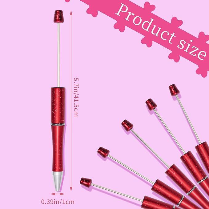 jiebor 20Pcs Red Beadable Pens Plastic Bead Ballpoint Pens Bulk with 50Pcs Black Ink Cute Cool DIY Pens for Women Teacher Christmas Gift Office Supplies