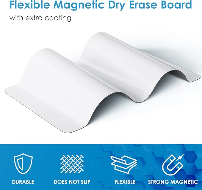 MaxGear Small Magnetic Dry Erase Board Sheet for Refrigerator, Fridge Whiteboard for Kitchen, 12" x 8" White Board Organizer and Planner with Stain Resistant Technology, Include 1 Eraser, 3 Markers