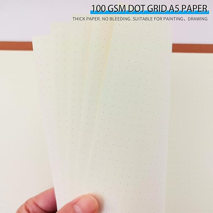 A5 Dot Grid Paper, 100GSM A5 Dotted Refill Paper for 6 Ring Refillable Binder/Planner/Diary Journals/Painting -Dotted Pages,80 Sheets/160 Pages (Beige-Dot Grid-A5)