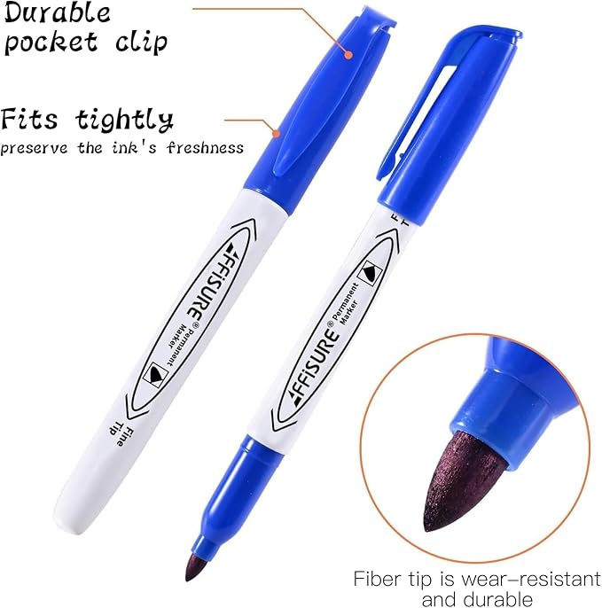 12 Colors Permanent Markers, 144 Pack Permanent Markers, Assorted Colors Marker,Fine Point, Permanent Markers Bulk, Fast Dry, Waterproof, work on Plastic, Glass, Metal, Wood and Stone