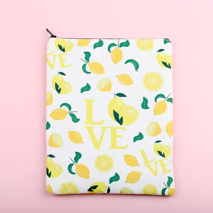 FEELMEM Yellow Lemon Book Sleeve Lemon Lovers Zipper Pouch Book Covers For Fruit Lover Bookworm Reading Lovers
