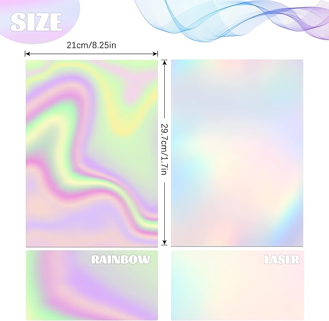 2 Types Transparent Holographic Overlay Lamination Vinyl A4 Size Self-Adhesive Laminate Waterproof Vinyl Sticker Paper, 10 Sheets 8.25 x 11.7 Inches