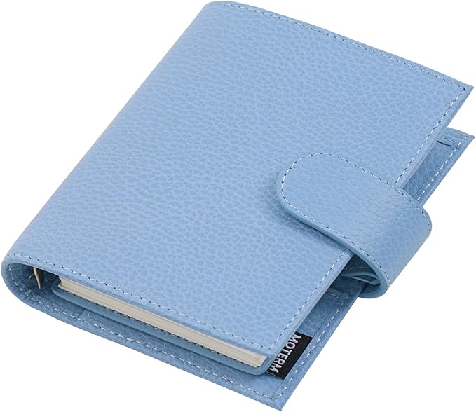 Moterm Pocket Regular Rings Planner - Genuine Leather Binder Organizer (Firm Pebbled-Sky Blue, 19mm Ring)