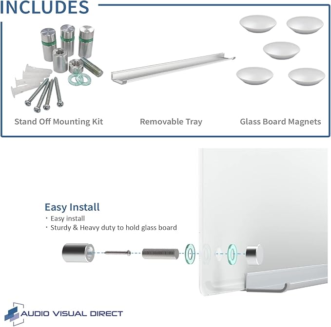 Audio-Visual Direct Magnetic Ultra White Glass Dry-Erase Board Set - 8' x 4' - Includes Magnets, Hardware & Marker Tray