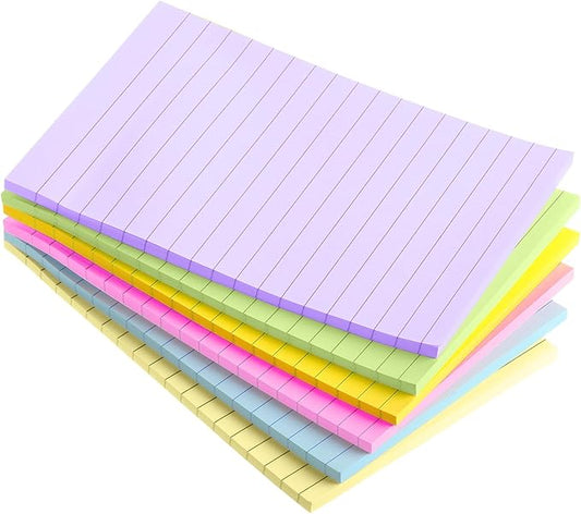 Mr. Pen Lined Sticky Notes - 4" x 6", 6 Pads, 60 Sheets, Pastel Colors