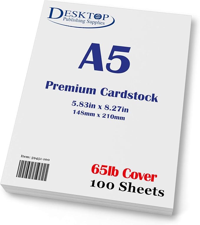 Premium A5 (8.3"x 5.83") Cardstock - 65lb Cover (176 gsm) White (100 Sheets)