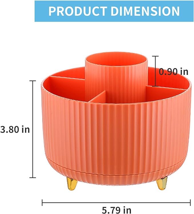Marbrasse Desk Organizer, 360-Degree Rotating Pen Holder for Desk, Desk Organizers and Accessories with 5 Compartments Pencil Organizer, Art Supply Storage Box Caddy for Office, Home (Orange)
