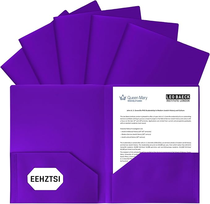 6-Pack Plastic Folders with Pockets,2-Pocket Poly Folders Holds 8-1/2" x 11" Paper for School/Office/Home, Purple