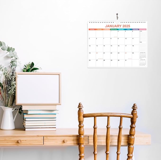 Calendar 2025 - Wall Calendar from January 2025 - December 2025, 2025 Calendar Premium Paper, Twin-Wire Binding & Hanging Hook, 11.5" x 14.5", Colorful