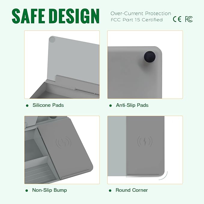 SELEAD Desktop Glass Whiteboard with Wireless Charger Station, Dry Erase White Board Computer Pad Keyboard Stand with Organizer for Home, School, Office Desk Accessories, Gray