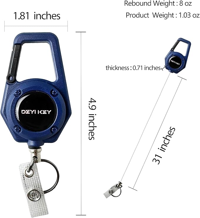 Retractable Keychain Heavy Duty, Multitool Carabiner Badge Holder, Retractable Keychain Clip Id Holder, Tactical ID Badge Reel with 29.5" Steel Retractable Cord, Blue