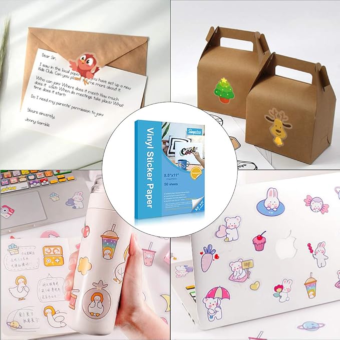 Stampcolour Printable Vinyl Sticker Paper,Transparent 30 Clear Self-Adhesive Sheets,No-Waterproof,Dries Quickly Vivid Colors Decal Paper,Tear Resistant-for Any Epson HP Canon Sawgrass Inkjet Printer