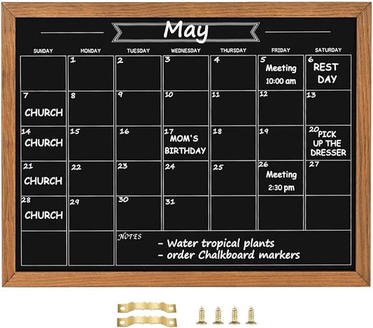 Calendar Chalkboard, 13" * 17", Magnetic Surface Rustic Brown Solid Pine Wood Frame Chalk Board for Planning/School Timetable/Memo, Hanging Board for Office, School and Home(YLHB-QZ-3343)