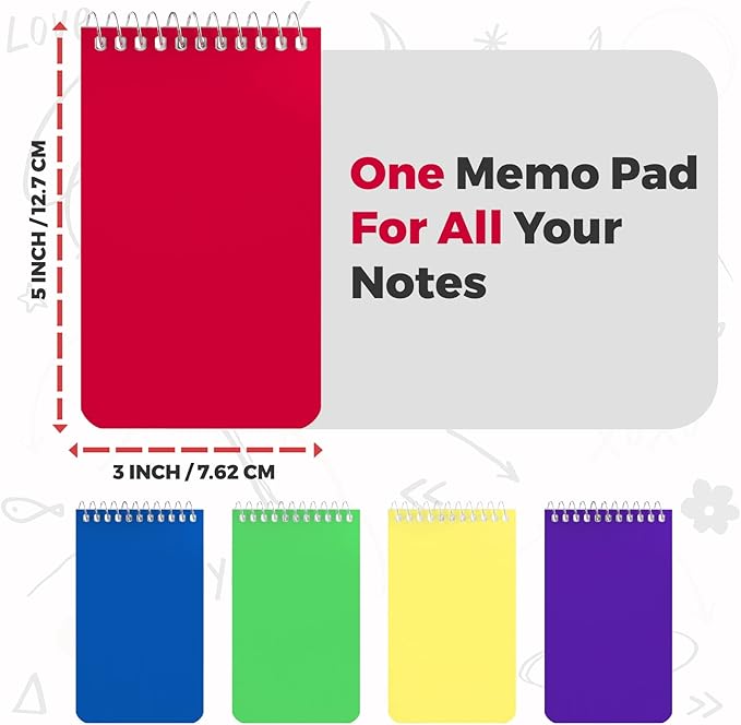 Small Notebooks, Spiral Notepads 3x5 - (Pack of 10) Pocket Notebook, Memo Pads For Home, Office, College, School - Lined College Ruled Paper - 5 Colored Notebooks, 75 Sheets Per Notebook