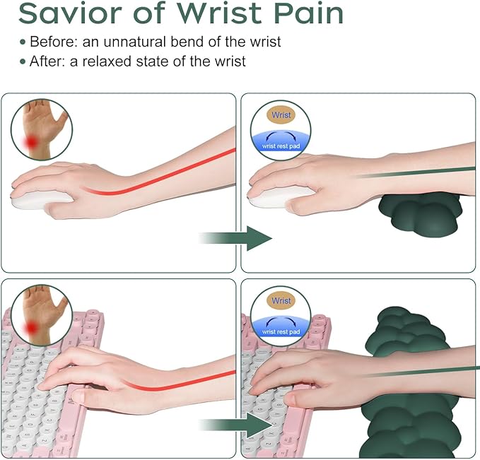 JIKIOU Upgrade Leather Cloud Keyboard Wrist Rest, Cloud Wrist Rest with Non-Slip PU Base, Comfortable Memory Foam Wrist Rest for Computer Laptop Mac Gaming Office and Pain Relief Christmas Wish Gift