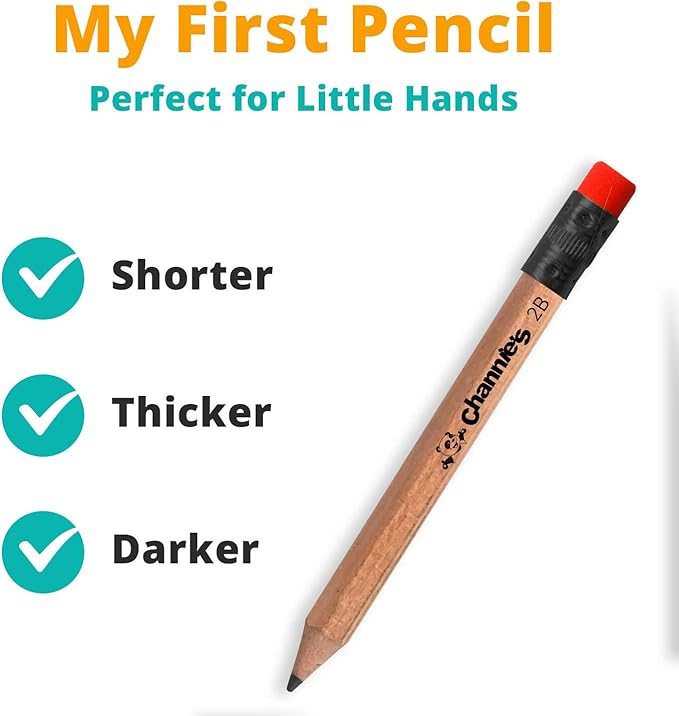 Channie's My First Pencil, Easy-to-Hold Jumbo Pencils for Preschoolers, Kindergarteners & 1st Graders, Brown Wooden 2B Fat Pencils for Kids Ages 3-7, 2 Pack (5 Each) + Sharpener