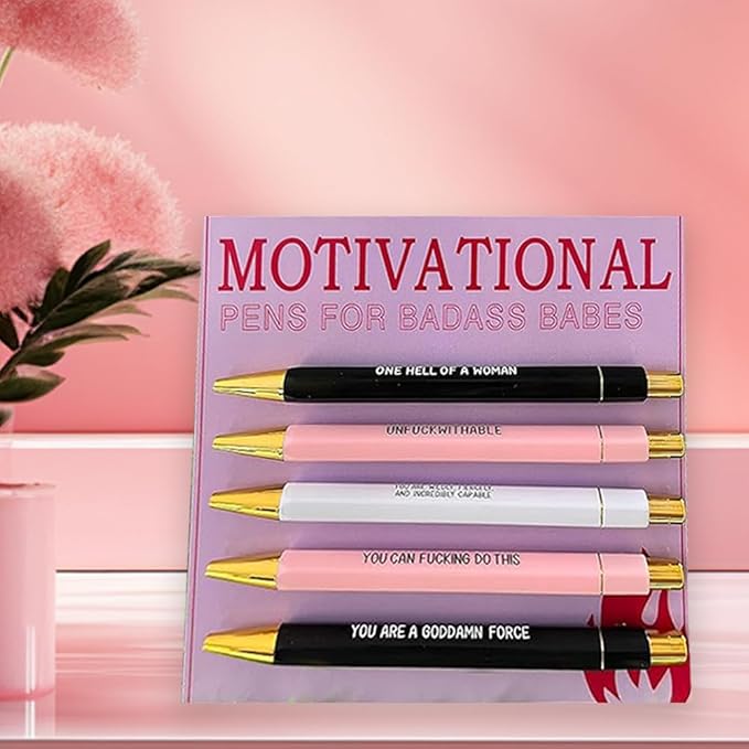 Funny pens,5-Count,Black Ink,Medium Nib 1.0mm,Funny Office Gifts for Coworkers,Personalized Pens Vibrant Funny Quotes Word Daily Pen (Motivational Pens)