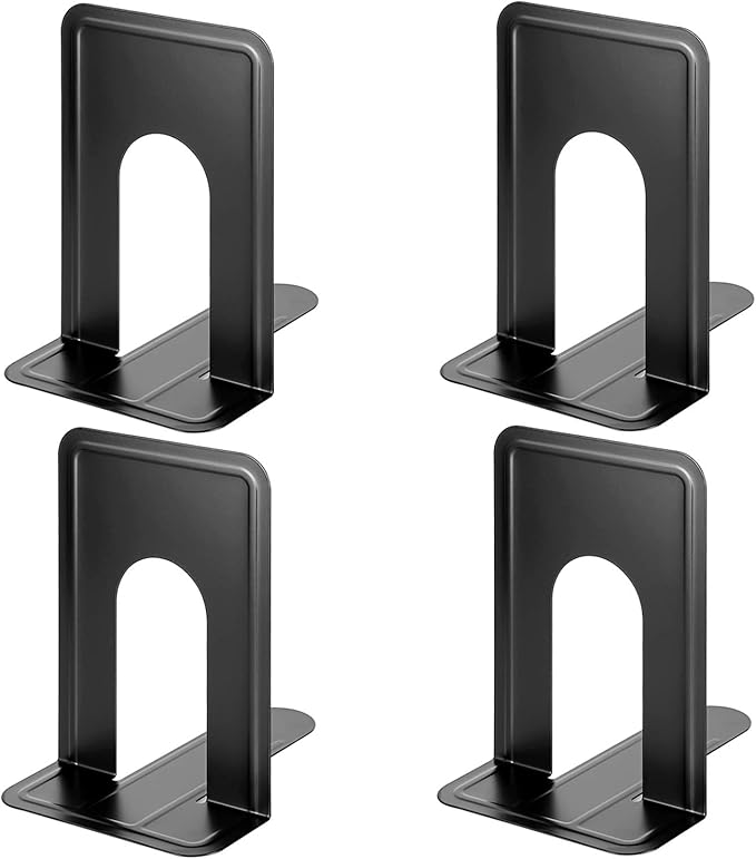 MaxGear 8.5 in Extra Large Heavy Duty Metal Book Ends, Black Universal Premium Bookends for Shelves, Non-Skid Bookend, Book Stopper for Books/Movies/CDs/Games, 8.5 x 5.9 x 7.8 in, (2 Pairs/XL)