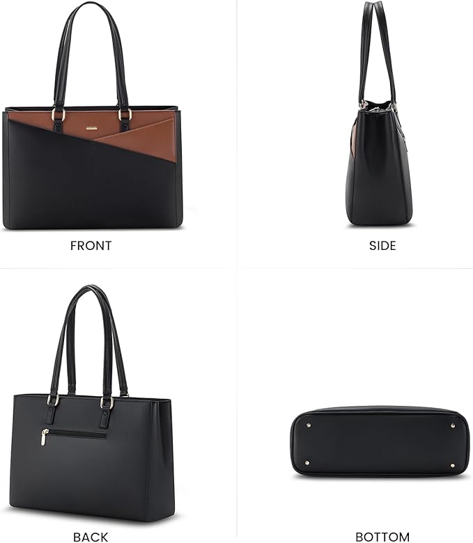 LOVEVOOK Laptop Tote Bag for Women, Office Work Bag Briefcase fit for 15.6 inch Laptop, Large Capacity Teacher Computer Bag Handbag Black/Brown
