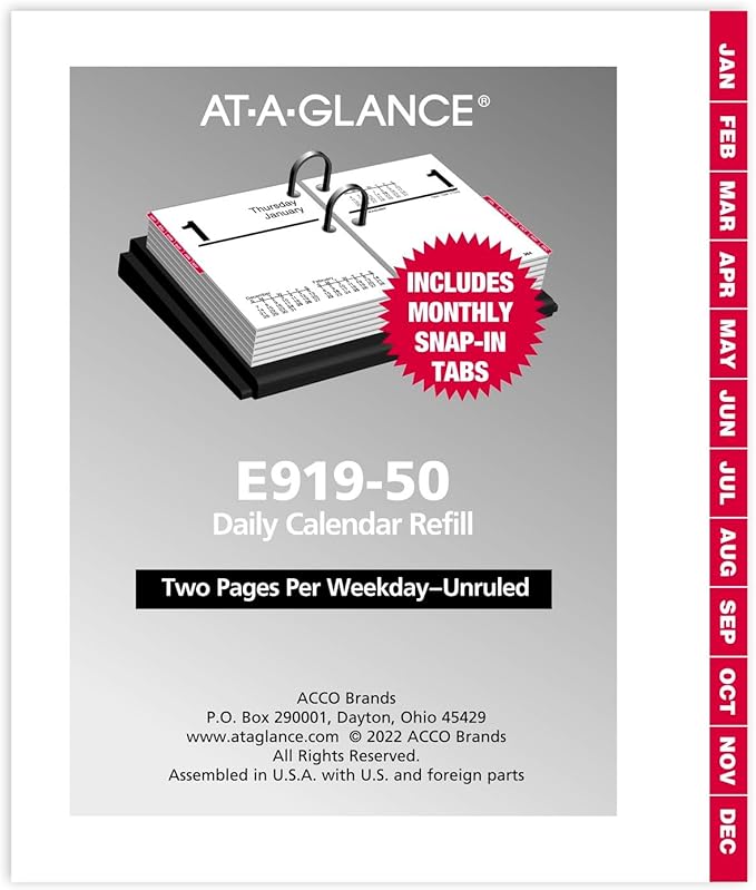AT-A-GLANCE 2025 Desk Calendar Refill, Daily, 3" x 3-3/4", Mini, Loose-Leaf (E9195025)
