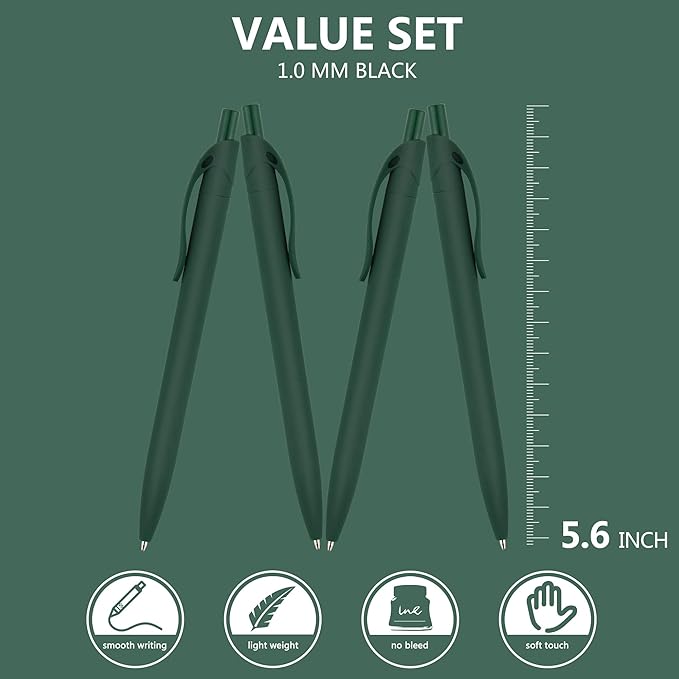 deegtran Pens Bulk, 200 Pack No Bleed Green Barrel Click Pens, Wholesale Retractable Ballpoint Pens, Pens Medium Point, Smooth Ink Pens, 1.0MM Black Ink