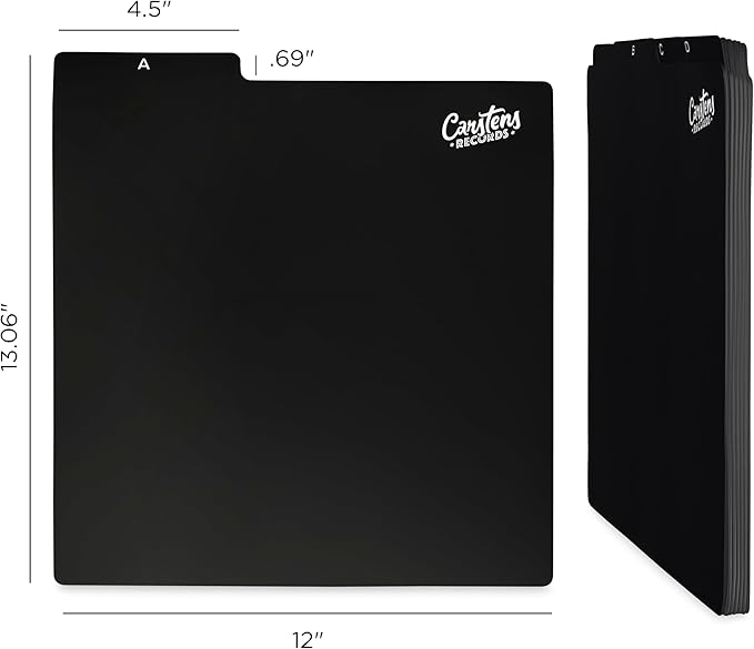 Carstens Heavy Duty Vinyl Record Organizers A-Z | 12" Dividers with Tabs | Pack Of 26 Black | Made In USA