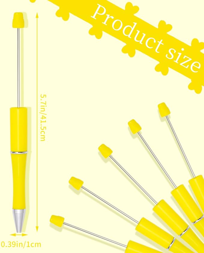 jiebor 30Pcs Yellow Beadable Pens Plastic Bead Pen Black Ink Ballpoint Pens Diy Pens Cute Cool Pens for Teacher Bridal Graduation Gift Office Supplies