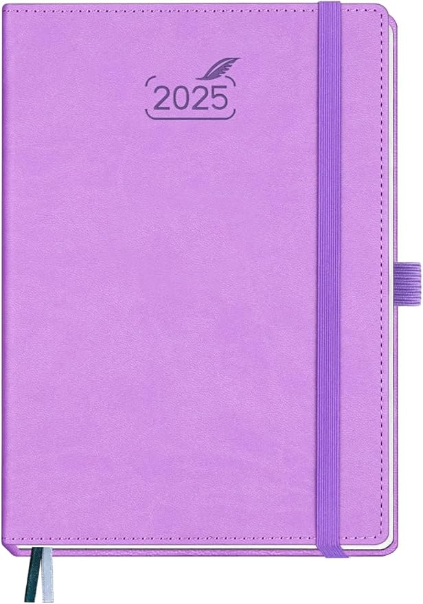 BEZEND 2025 Planner Daily Weekly & Monthly 5.8" x 8.5" (Jan - Dec 2025) Agenda 2025 Vertical Calendar Book with Hourly Schedule, Monthly Tabs, Pen Holder, Vegan Leather Hard Cover - Lavender