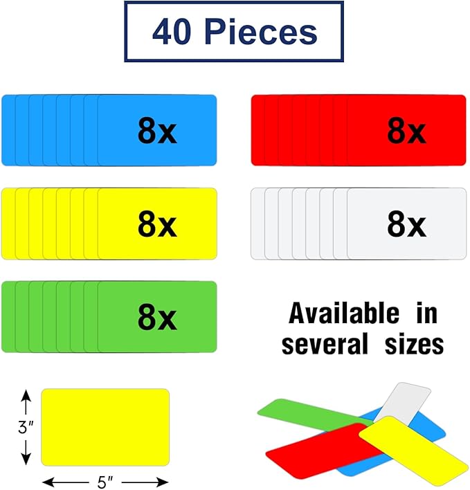 Dry Erase Magnetic Labels 5x3 Inch, 40 Pack, Reusable Magnetic Dry Erase Labels for Whiteboards,Locker, School, Classroom, Office, Home
