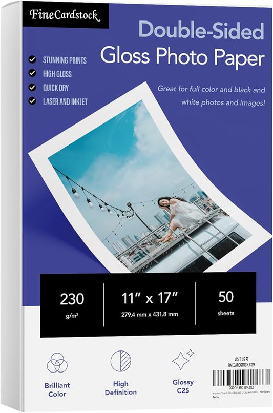 11" x 17" Photo Paper for Inkjet & Laser Printers - Extra Thick, High Gloss for Full Color Printing - Premium White Glossy, Instant Dry Paper for Everyday Pictures, Albums - 50 Sheets per Pack