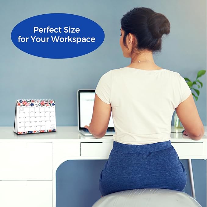 CRANBURY Standing Desk Calendar 2025 8x6 (Floral), Small Stand Up Calendar with Gorgeous Flower Designs, Compact Monthly Flip Popup Desktop Calendar