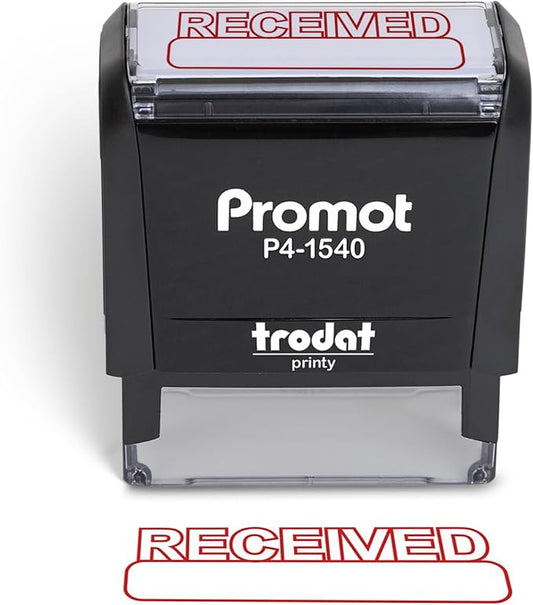 Promot Received Self Inking Rubber Stamp - Refillable Received Stamper - Business, Bookkeeping, Ordering, Accounting, Work, Office Stamps - Red Ink