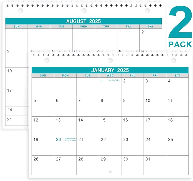 2025 Wall Calendar - 2 Pack Monthly Wall and Desk Calendars, 12 Months Calendar from Jan 2025 - Dec 2025, 11"x 8.5", Wall Calendar 2025