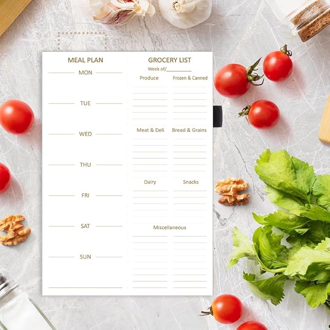 Weekly Meal Planner and Grocery List Magnetic Notepad. 10" x 7" Meal Planning Pad with Tear Off Shopping List. Family Dinner Menu & Meal Prep Plan. 52 Sheets