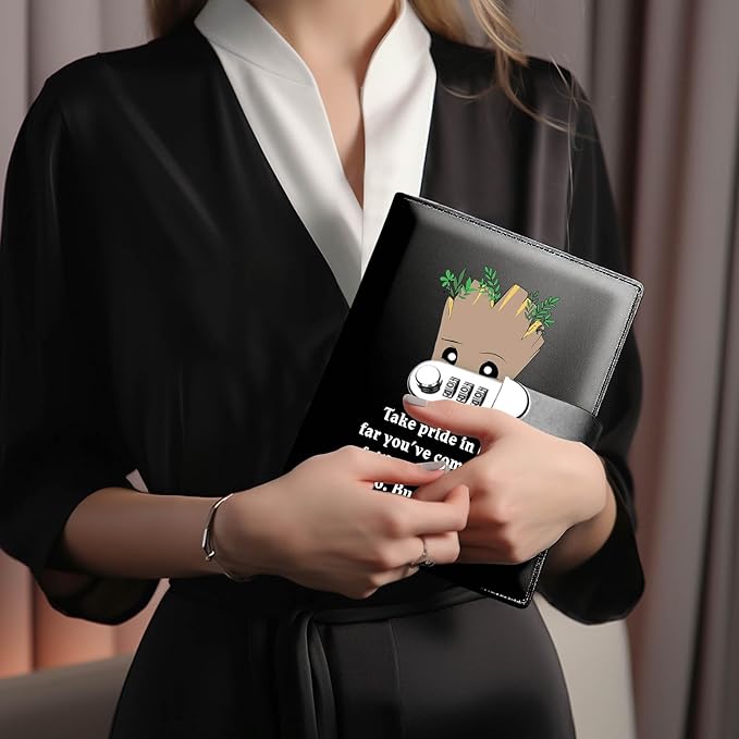 Funny Groot Gifts Leather Combination Lock Notebook Always Remember You’re Braver Than You Believe Leather Locked Journal Notebook Birthday Gifts for Daughter Son (take pride)