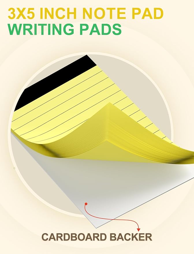 Yellow Note Pads 3x5 Small Notepads 3x5 Memo Pads Small Notebooks 3x5 Writing Pads 3x5 Lined Notepads 10 Pack Small Pads of Paper 3 x 5 Note Paper Pads 3x5 Yellow Pocket Notebook 30 Sheets per Notepad