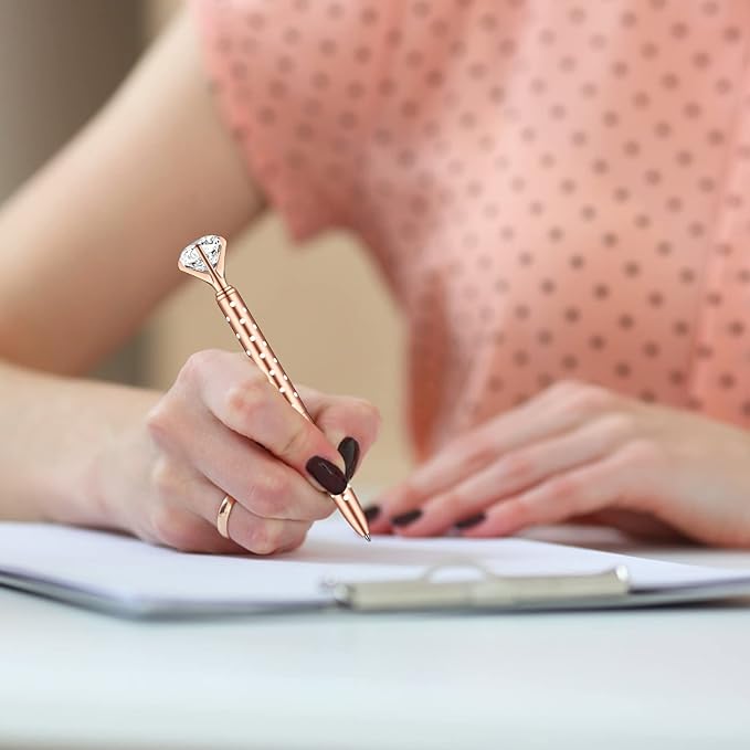 PASISIBICK 4 PCS Diamond Pens Bling Crystal Metal Ballpoint Pen Office Supplies, Rose Gold/Silver/White With Rose Polka Dots/Rose Gold With White Polka Dots, Includes 4 Pen Refills